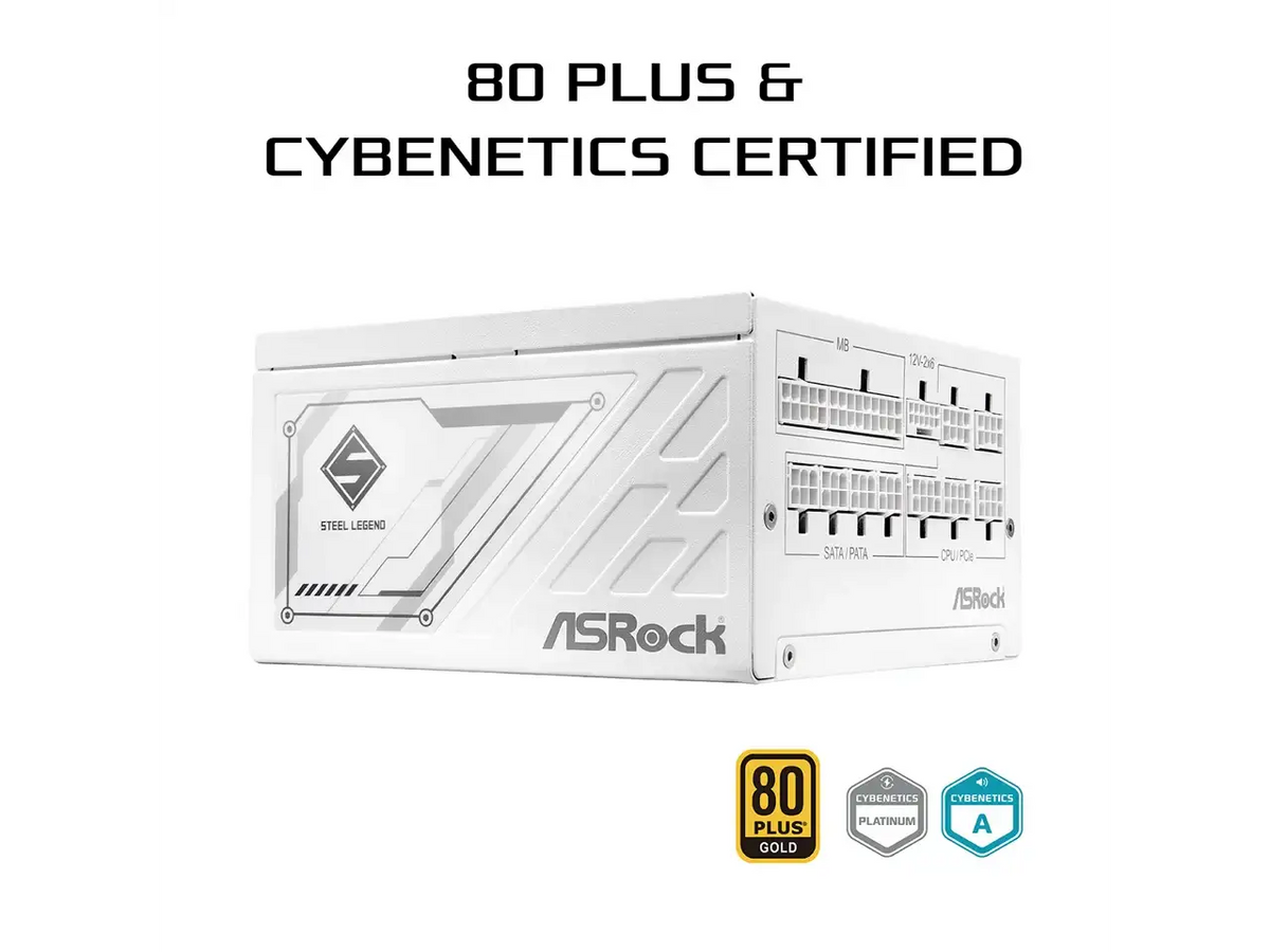 ASRock SL-1000GW Gold 1000W Full Modular Power Supply ASRock AIO PRO White 360 ARGB 27mm radiator, ARGB waterblock, ARGB Hub-lighting fan, white version