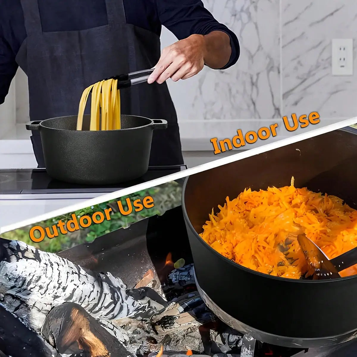 Black Cast Iron Dutch Oven Pot With Skillet Lid Cooking — product view 3