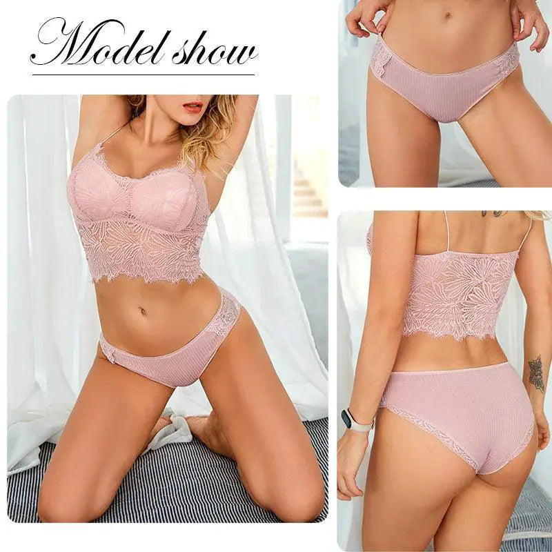 Patchwork Lace Cotton Panties Set Three Piece Lingerie