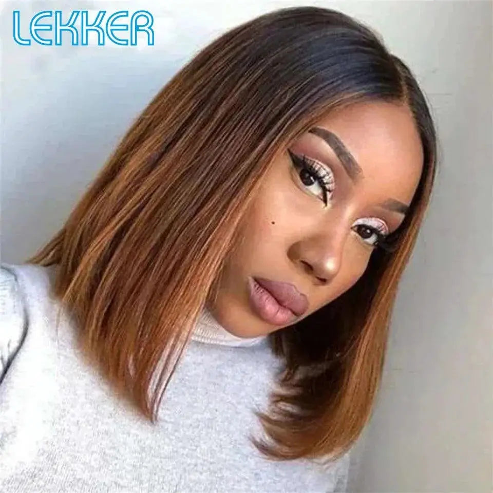 Ombre Brown Straight Bob Lace Front Wig Glueless 99J Red