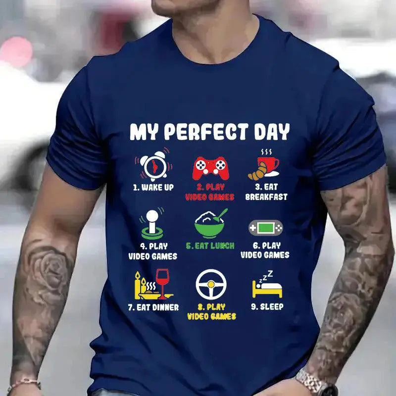 Men's My Perfect Day Gamer Tee Cool Video Game Shirt