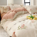Cute Bear Pink Flower Bedding Set Soft Washed Cotton Quilt Cover