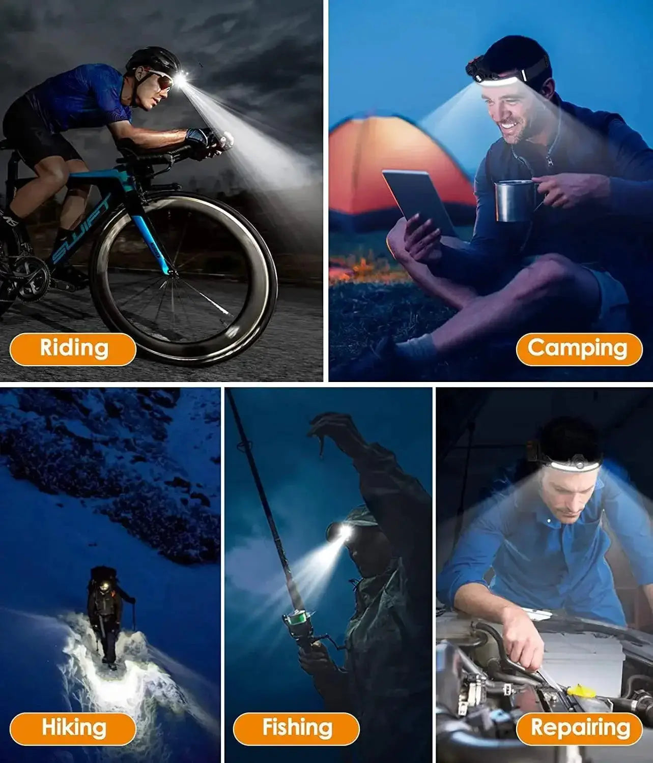 Wave Sensor Headlamp With XPG COB LEDs For Handsfree Light