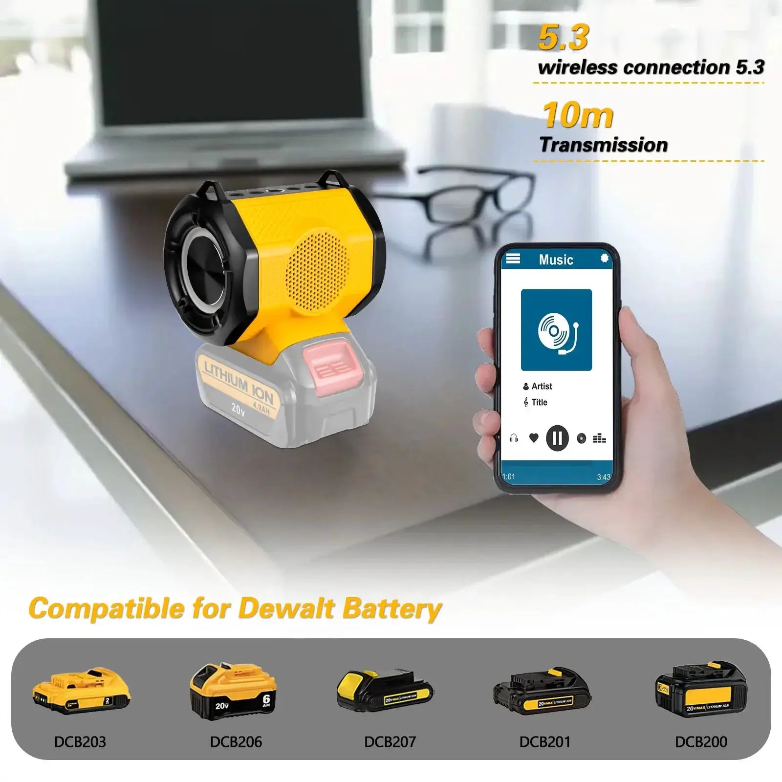 Dewalt 20V Battery Portable Speaker With USB Type C Port