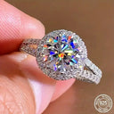 Round Moissanite Ring in Sterling Silver Band