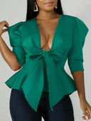 Chic Bowtie Peplum Blouse Elegant Clubwear Party Chic