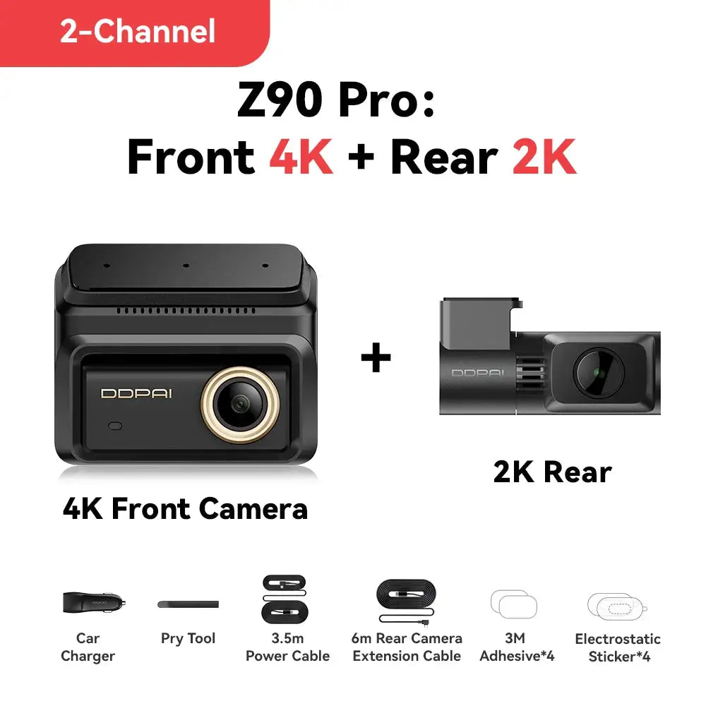 DDPAI Car Dashcam Z90Pro 4K+2K IMX678 Front and Rear Car Dash Cam Dual HDR ADAS 24H Parking WiFi 6 Car DVR Camera Video Recorder