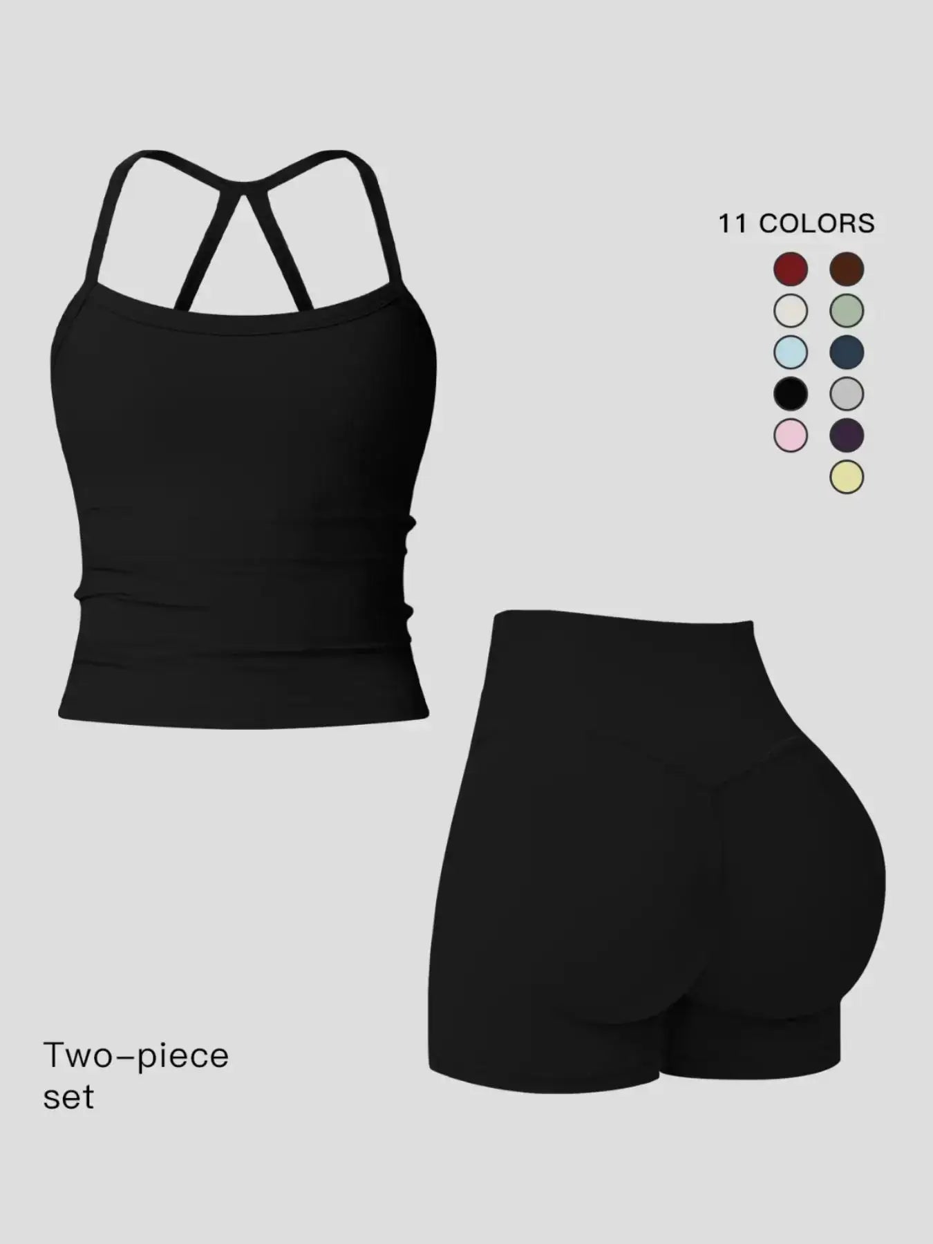 Women 2 Piece Yoga Set Quick Dry Workout Tracksuit Backless Cami Top High Waist Tummy Control Butt Lifting Shorts Ladies Fitness Sportswear Gym Outfits Activewear Running Suit