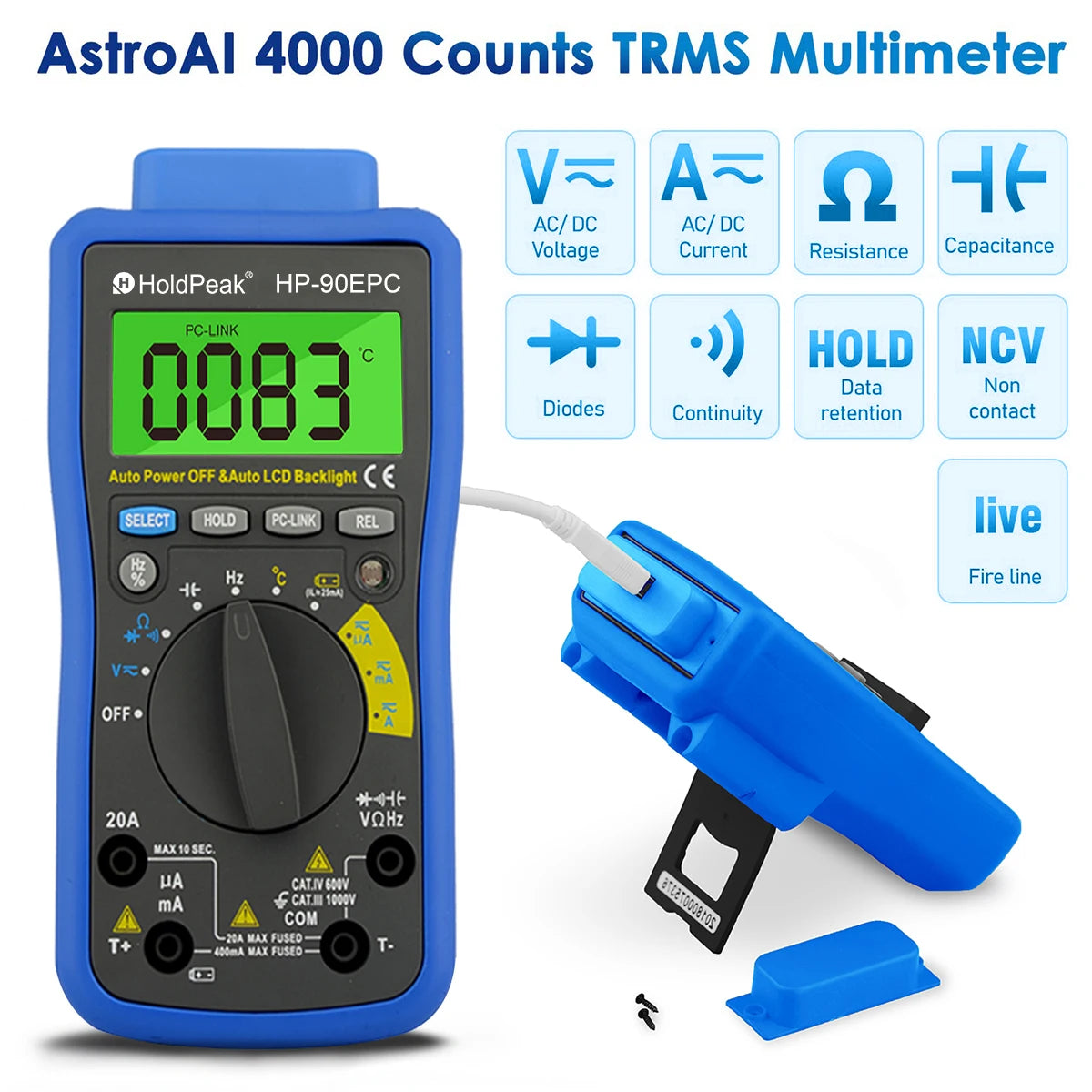 HoldPeak Multimetro Digital USB Multimeter AC/DC Voltage Current — product view 1