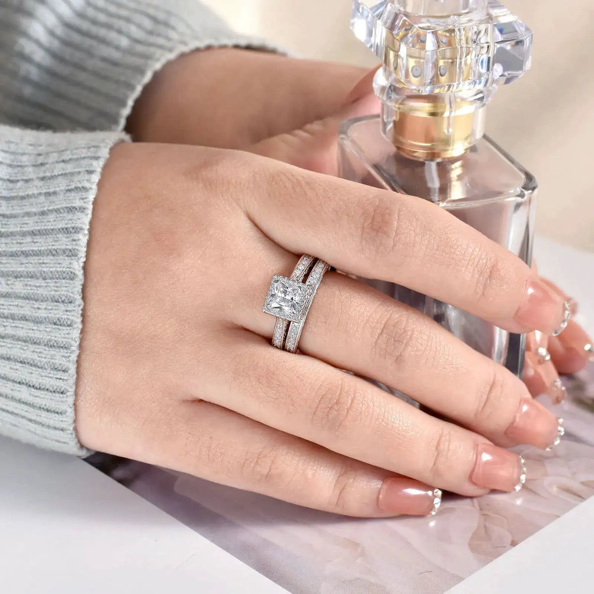 Princess Moissanite Ring in Sterling Silver Newshe 1R5203 — product view 4
