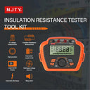 NJTY Insulation Resistance Tester 1000V/2500V Digital Megohmmeter, MAX 20GΩ/200GΩ, Measuring Low Resistance Absorption Ratio