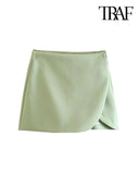 Vintage High Waist Zippered Skort Shorts Elegant Choice
