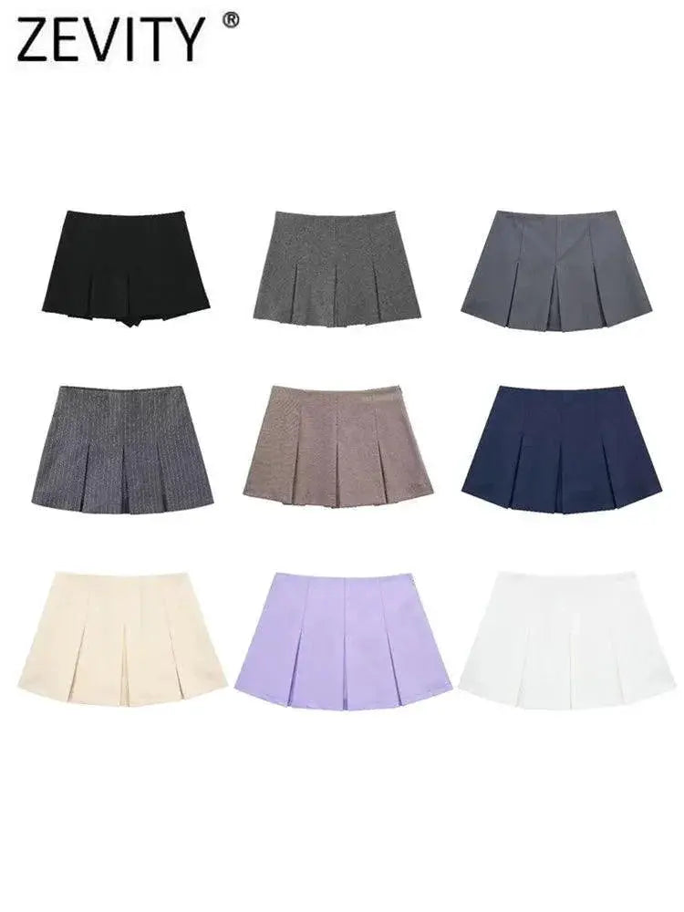 Zevity High Waist Pleated Culottes Shorts Chic Summer Style