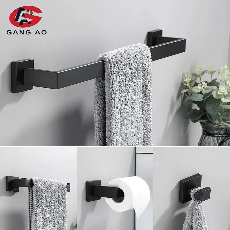 Matte Black Stainless Steel Bathroom Set Modern Organization