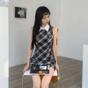 Kimotimo Plaid Dress Women Slim Waist