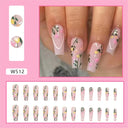 24Ps Set Square Head Coffin Pink Matte French Fake Nails