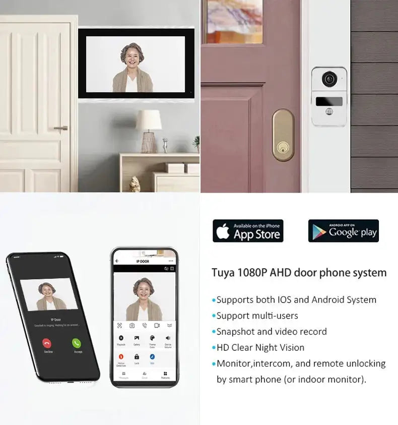 Support Tuya App 4 Wire Digital Video Intercom System 7 / 10.1 Inch Wireless WIFI Monitor 1080P Doorphone Camera Video Doorbell