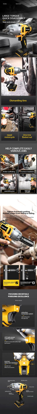 Cordless 1/2 Inch High Torque Impact Wrench 700NM Brushless Tool