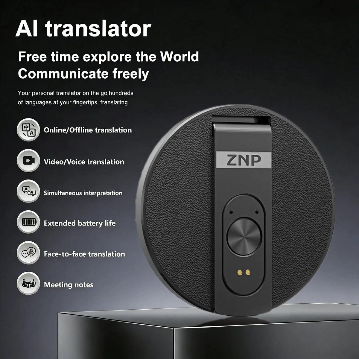 ZNP Ultra-thin AI Voice Translator Instant Professional Portable Wireless Magnetic Foldable Phone Stand 50Hrs Playback ForOffice
