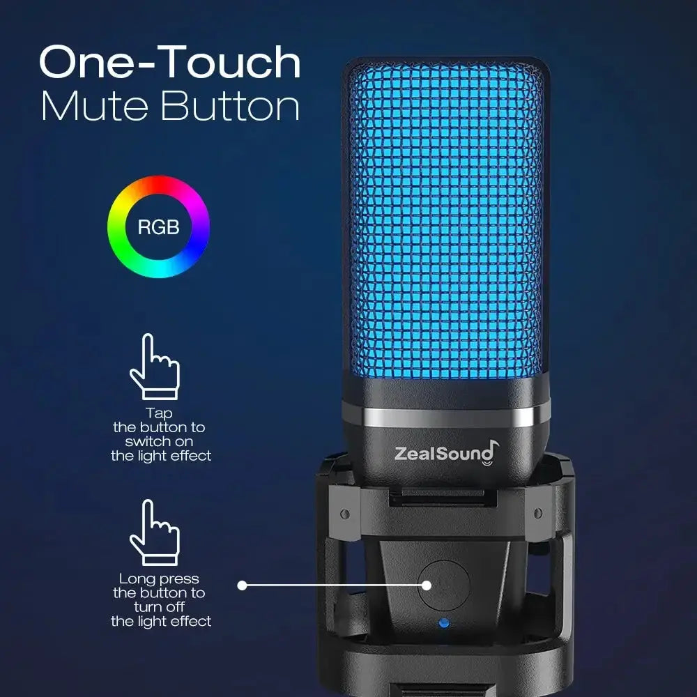 Zealsound RGB USB Condenser Gaming Microphone For PC PS4 PS5