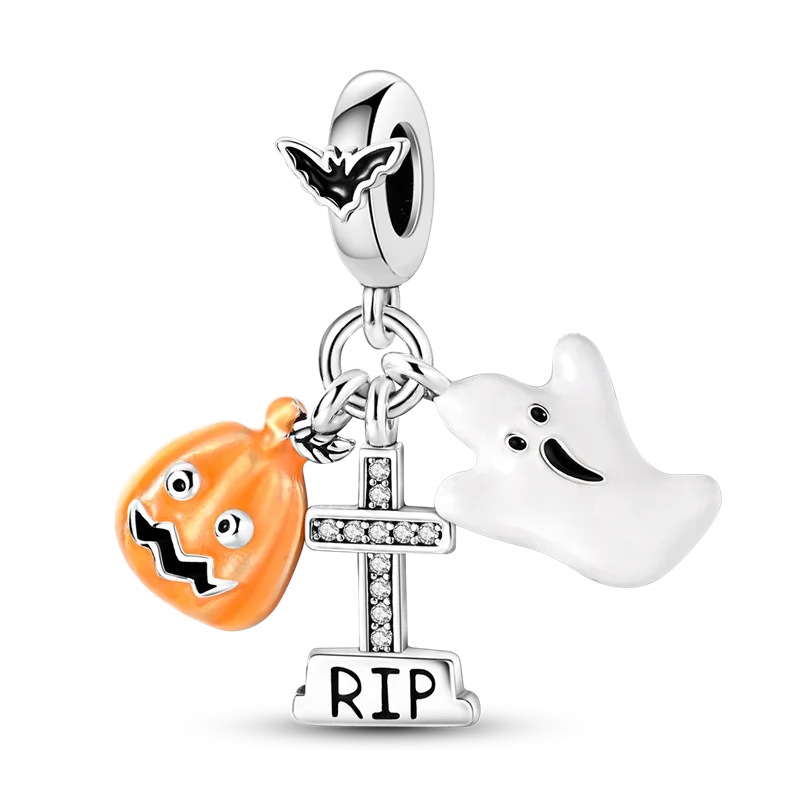 Halloween Skull Charm Bead Sterling