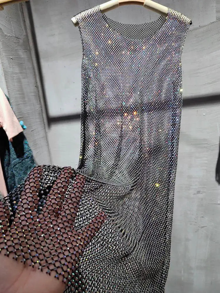 Diamond Mesh Party Midi Dress Elegant Glamorous For Events