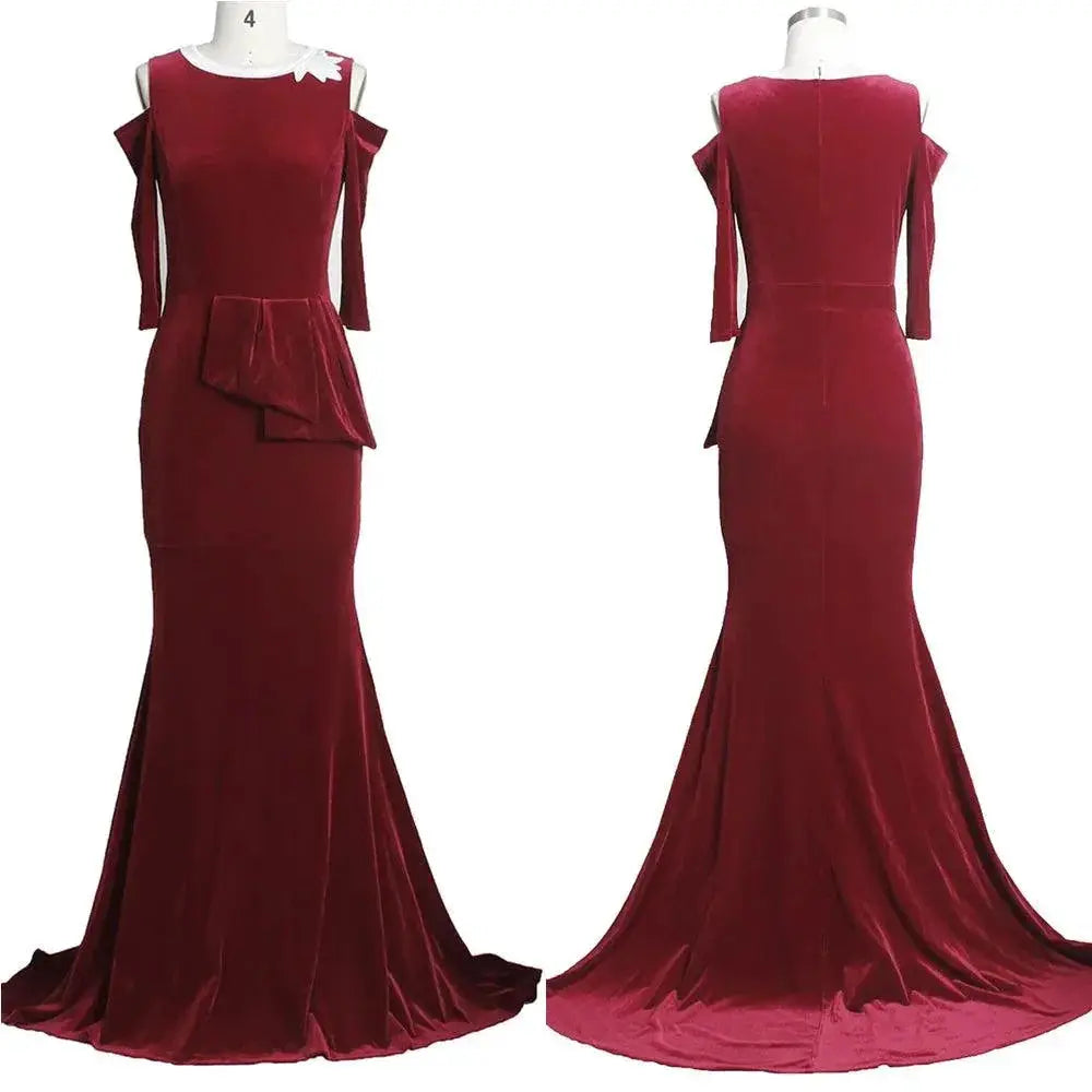 Blue Velvet Mermaid Evening Gown Vintage Elegance Charm