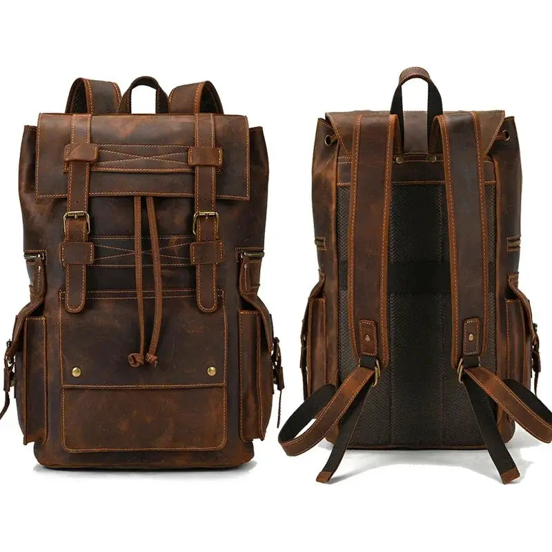 Arrivals Crazy Horse Leather Backpack For Men Large Bag