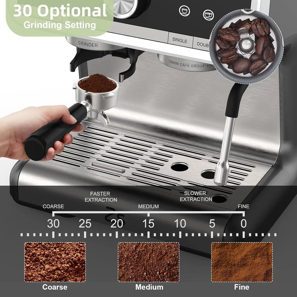 Espresso Coffee Machine with Grinder, Semi-Automatic Espresso — product view 4