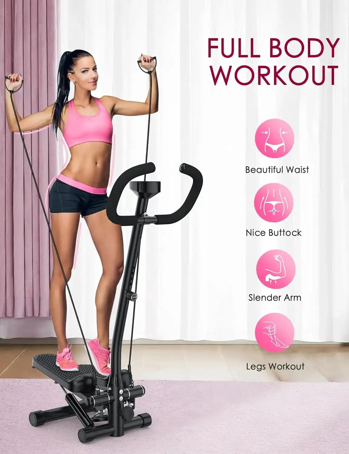 Multi-functional Adjustable Stepper Stair Climber Machine Aerobic Mini Stepper with Resistance Bands and Floor Mat
