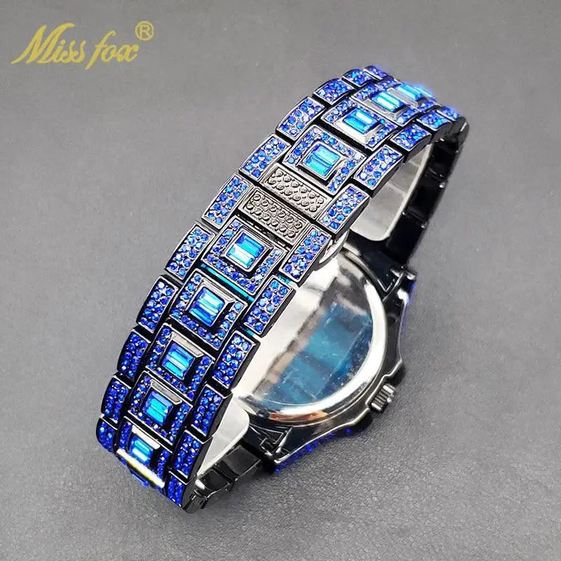 Blue Diamond Watch Hip Hop Fashion Timepiece Luxury