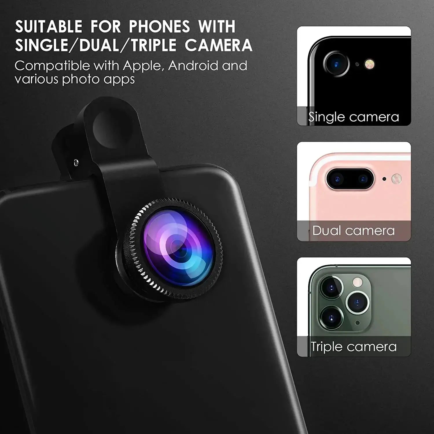 3in1 Fisheye Lens For Phone 0.67x Wide Angle Macro Kit