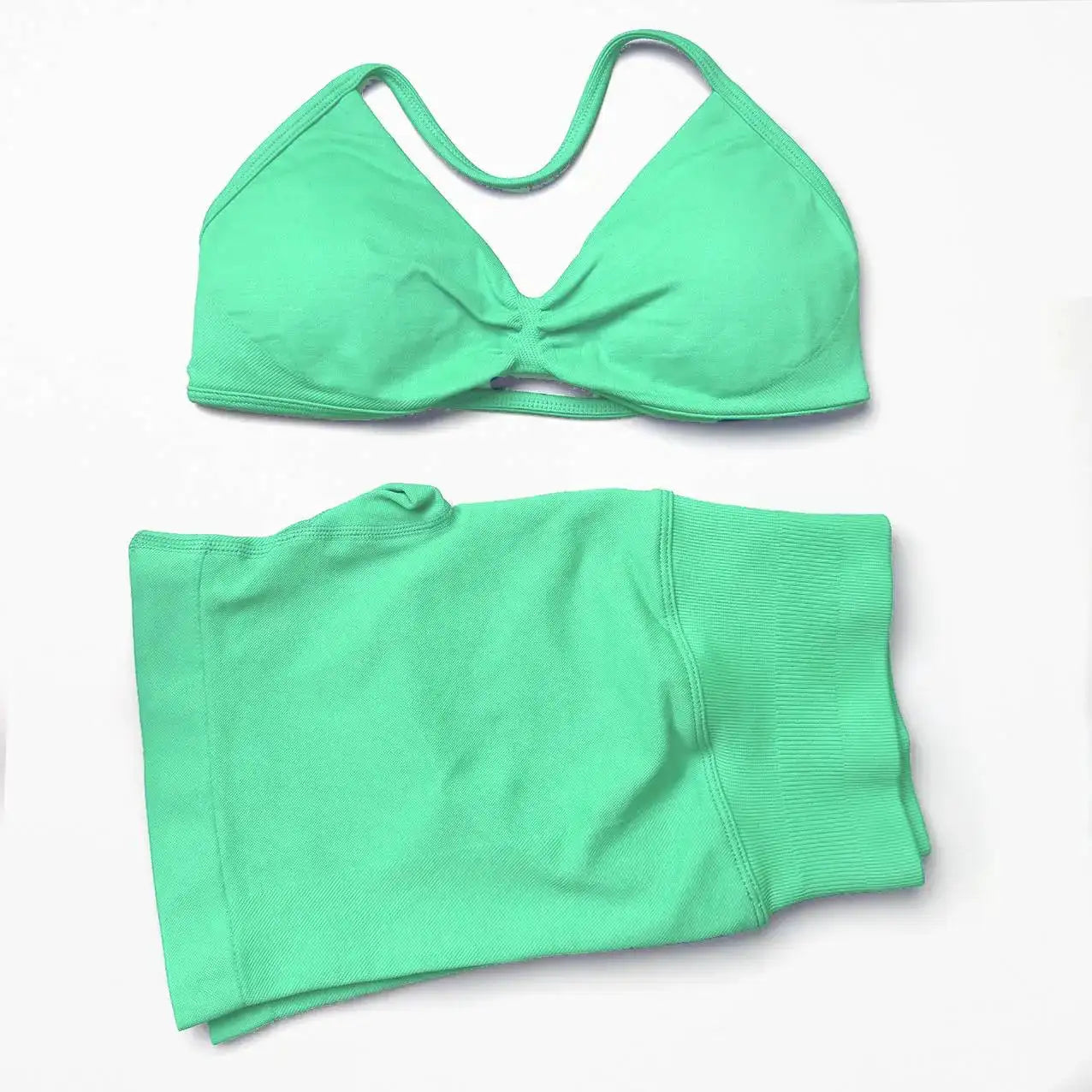 STOUREG 2 Pieces Yoga Gym Set Women Seamless Strappy Yoga Bra High Waist Workout Scrunch Shorts Set Fitness Clothes Sportswear