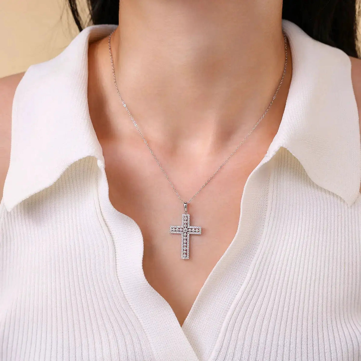 Sterling Silver Silver Moissanite Cross Pendant — product image 2