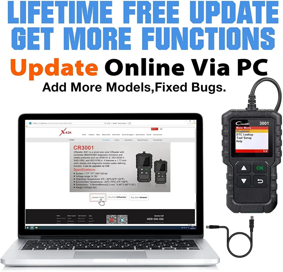LAUNCH X431 Creader 3001 OBD2 Scanner Provide OBDII/EOBD Full Function CR3001 Diagnostic Tool PK ELM327 Code Reader Tool