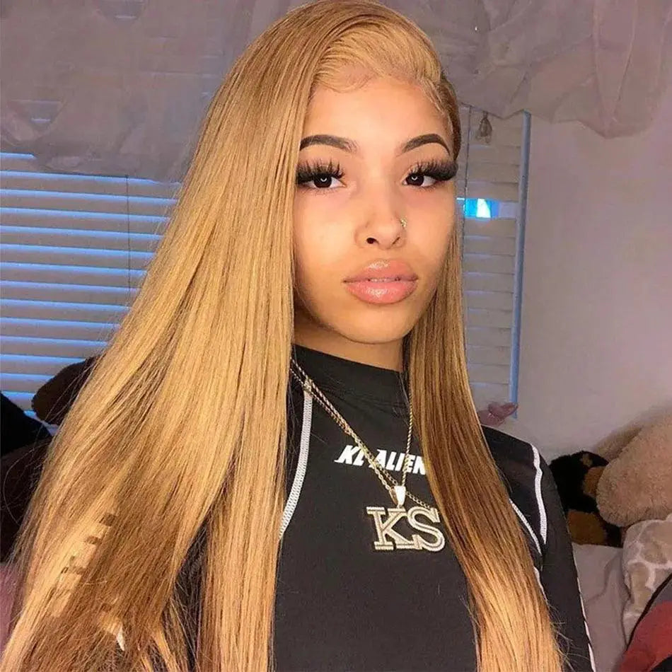 27 Inch Honey Blonde HD Lace Front Wig 180 Density Straight