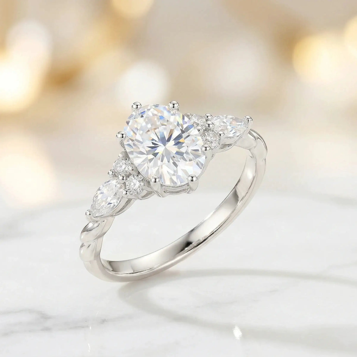 Oval Moissanite Ring, 925 Sterling Silver, D Color VVS1, Engagement Jewelry, Wedding, Women's, With Certificate