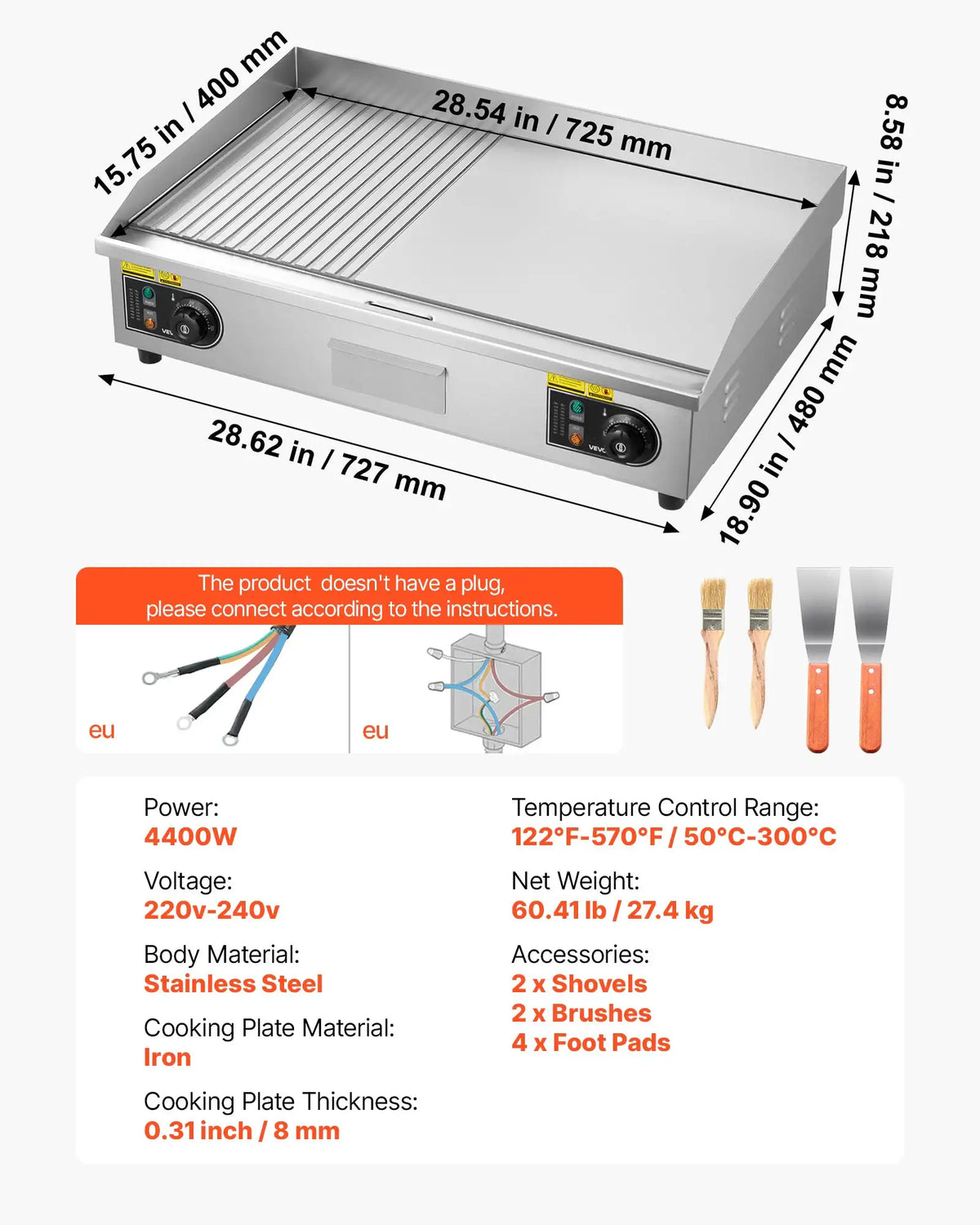SucceBuy Commercial Electric Griddle Adjustable Temp Control — product view 9
