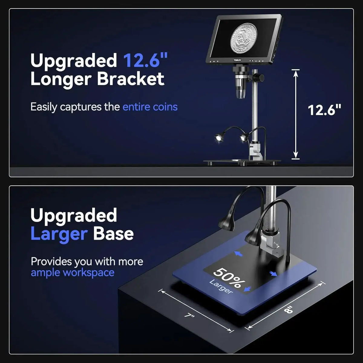 TOMLOV HDMI Digital Microscope 1500X DM9 Max 10.1" HD IPS 20MP Coin Microscope for Error Coins LCD Soldering Magnifier for Adult