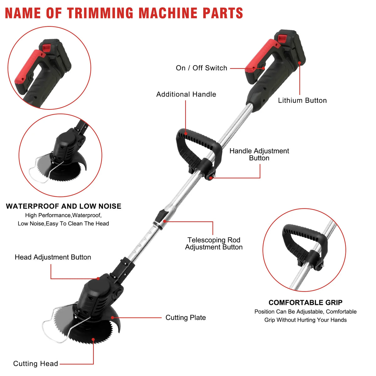 Grass Trimmer U-Handle Weed Whacker Lawn Mowers Inches Telescopic — product view 7