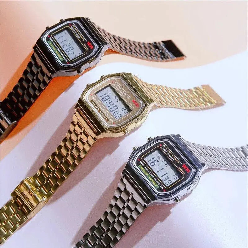 LED Steel Band Wristwatch With Alarm Stopwatch Timepiece