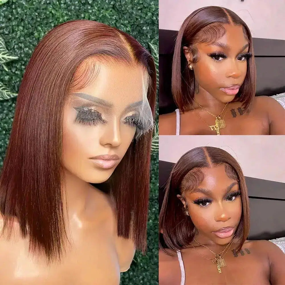 Brown Straight Lace Front Bob Wig 180 Percent Density Hair