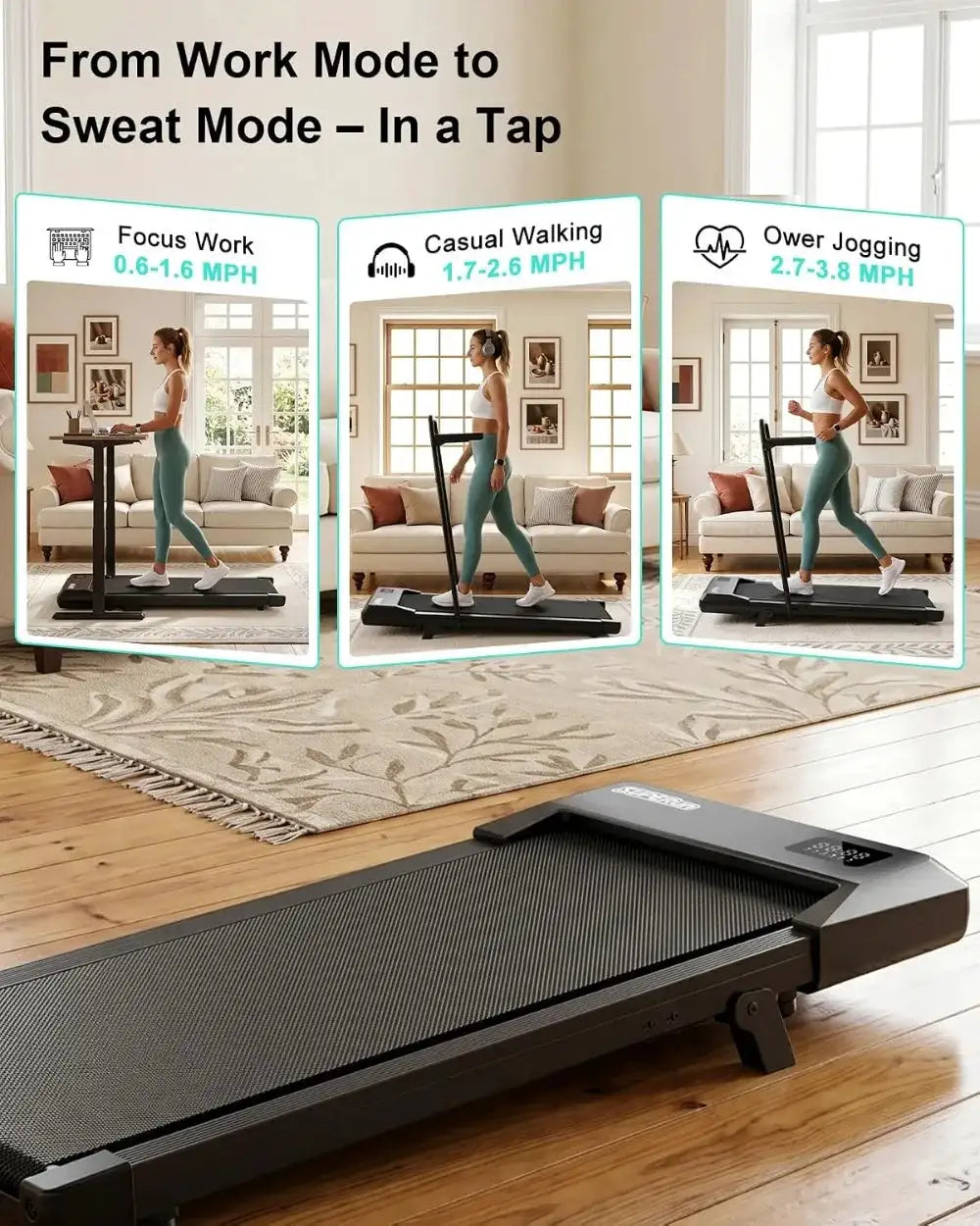 Walking Pad With 6% Incline, Under Desk Treadmill For Home Office, 3 In 1 Portable With Remote Control, 2.5HP Quiet, 300 Lbs Capacity