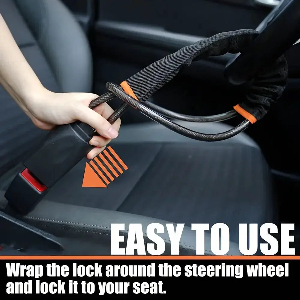 Car Steering Wheel Lock Reinforced Cable Lock Red Blue Black - OurLum.com