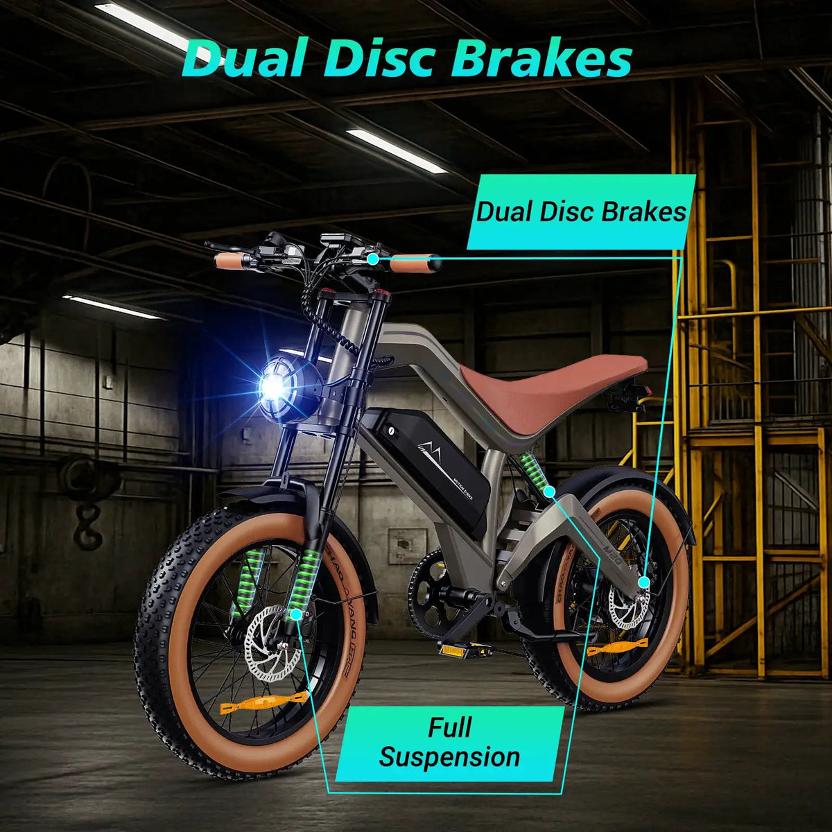 DYU M20 Electric Bike 1500W Peak Motor 48V 18.2Ah Lithium Battery 20x4.0 Inch Fat Tire E-Bike with Disc Brakes