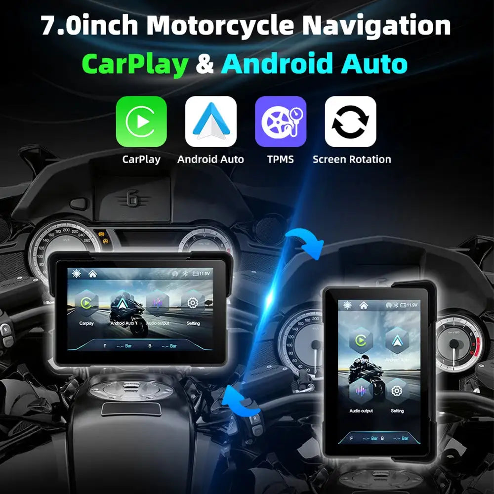 EKIY 7.0" Wireless CarPlay Moto Android Auto Portable Digital Motorcycle Dashboard GPS Navigation Removable Display Screen TPMS
