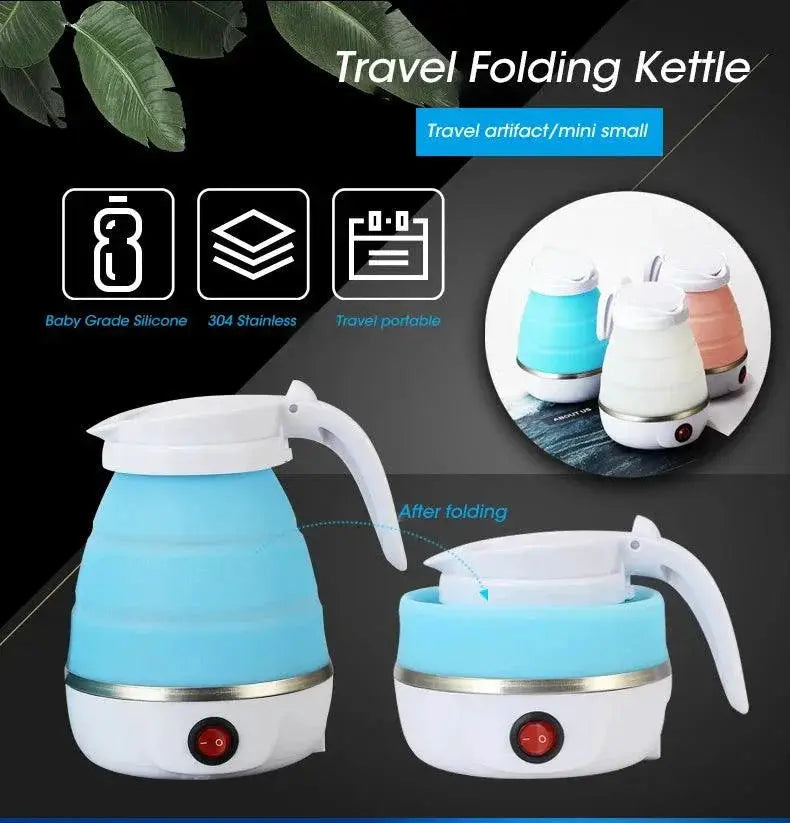 OurLum.com travel folding kettle, collapsible silicone electric kettle for portable use.