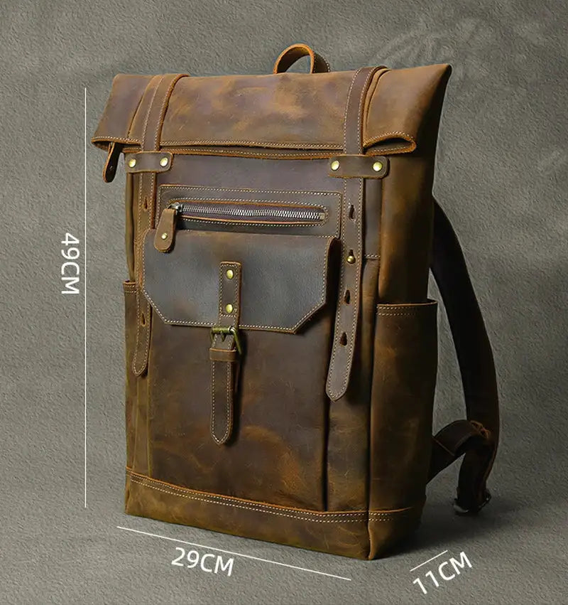 Retro Genuine Leather Men's Backpack Large Hiking Bagpack Bag Crazy Horse Leather Travel Backpack Male Rucksack 15.6“Laptop Bag