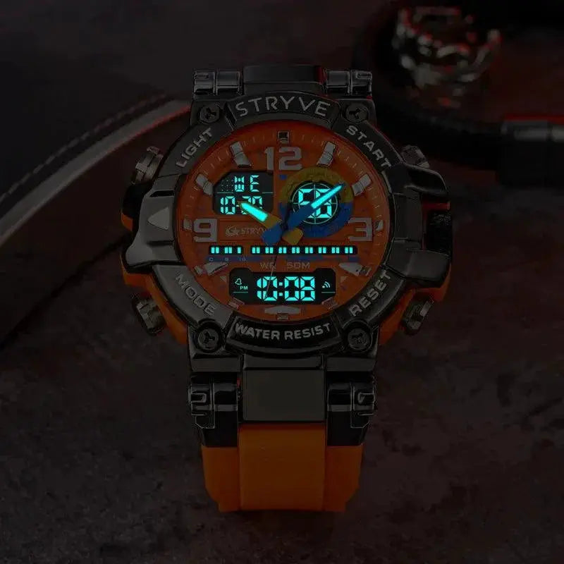 Dynamic Dual Movement Mens Sports Watch Waterproof Power