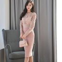 Korean Retro Lace Sheath Dress Elegant Office Casual Wear